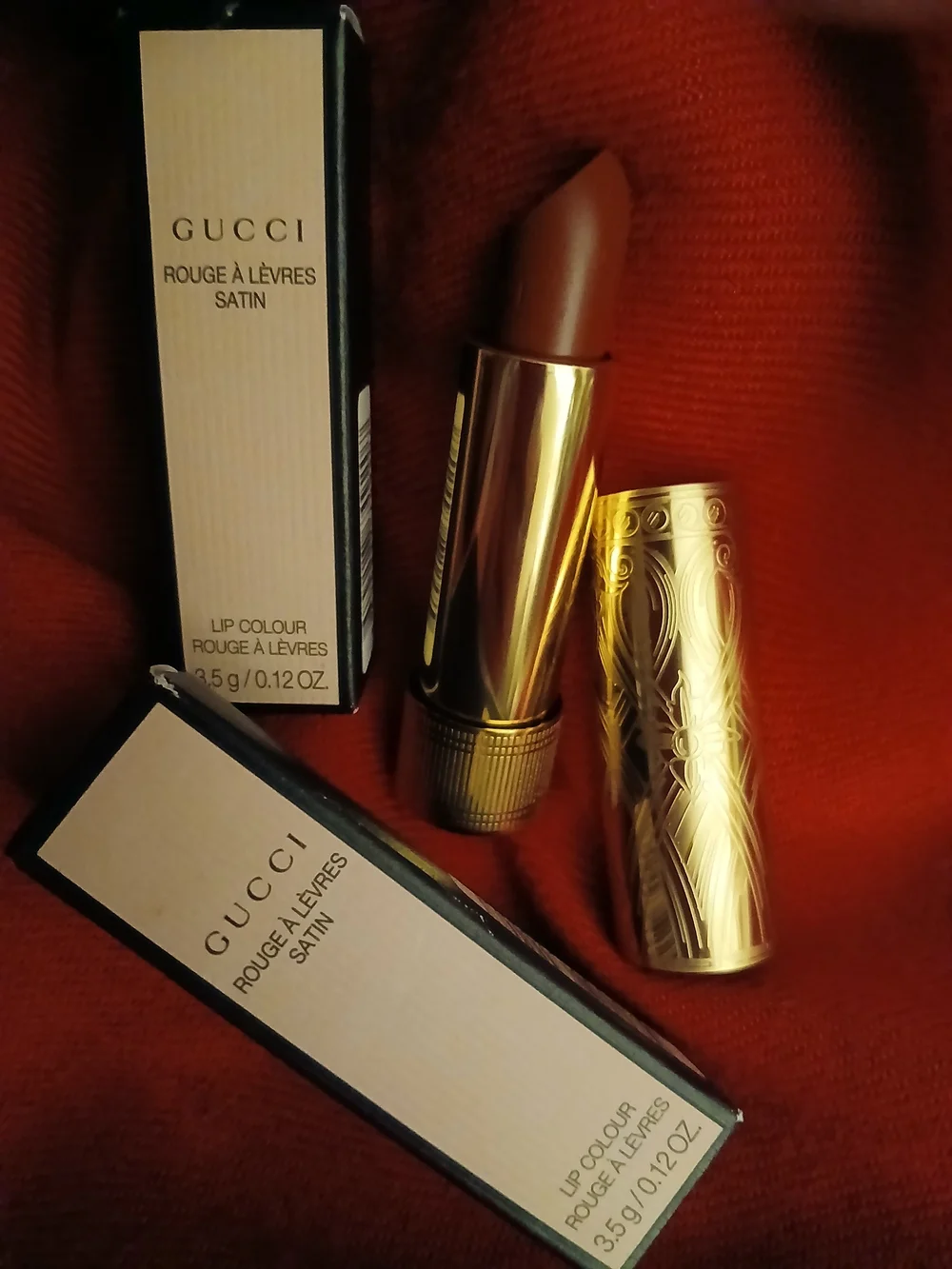 Gucci Satin Lipstick in Warm Brown with Gold Case